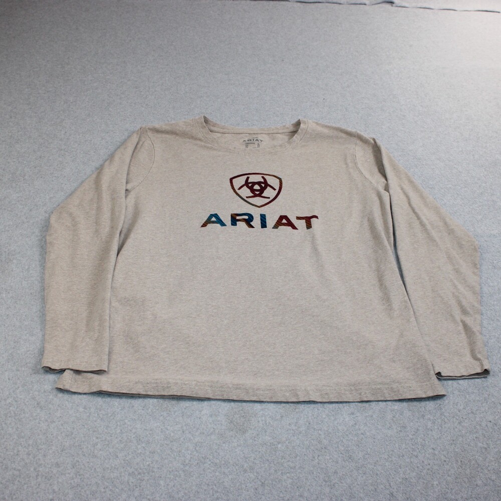 Ariat Shirt Womens XL Tan Long Sleeve Western Southwest Boho Stretchy Comfort